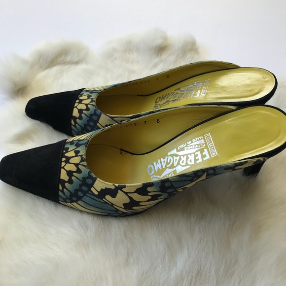 Salvatore Ferragamo Butterfly Mules Heels Sz 7 - Picture 4 of 8